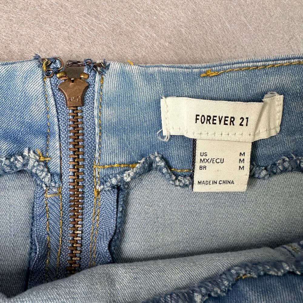 Forever 21 Mini Skirt Blue Jean WMNS M Light Wash Denim A-Line Back Zip Stretch - Picture 3 of 7